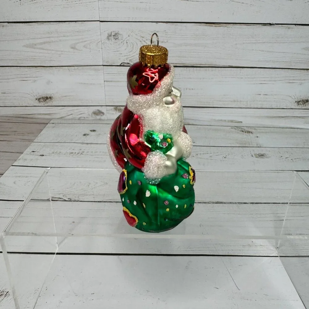 Vtg 2002 Target Hand Painted Blown Glass Santa Ornament‎ Original Box Christmas